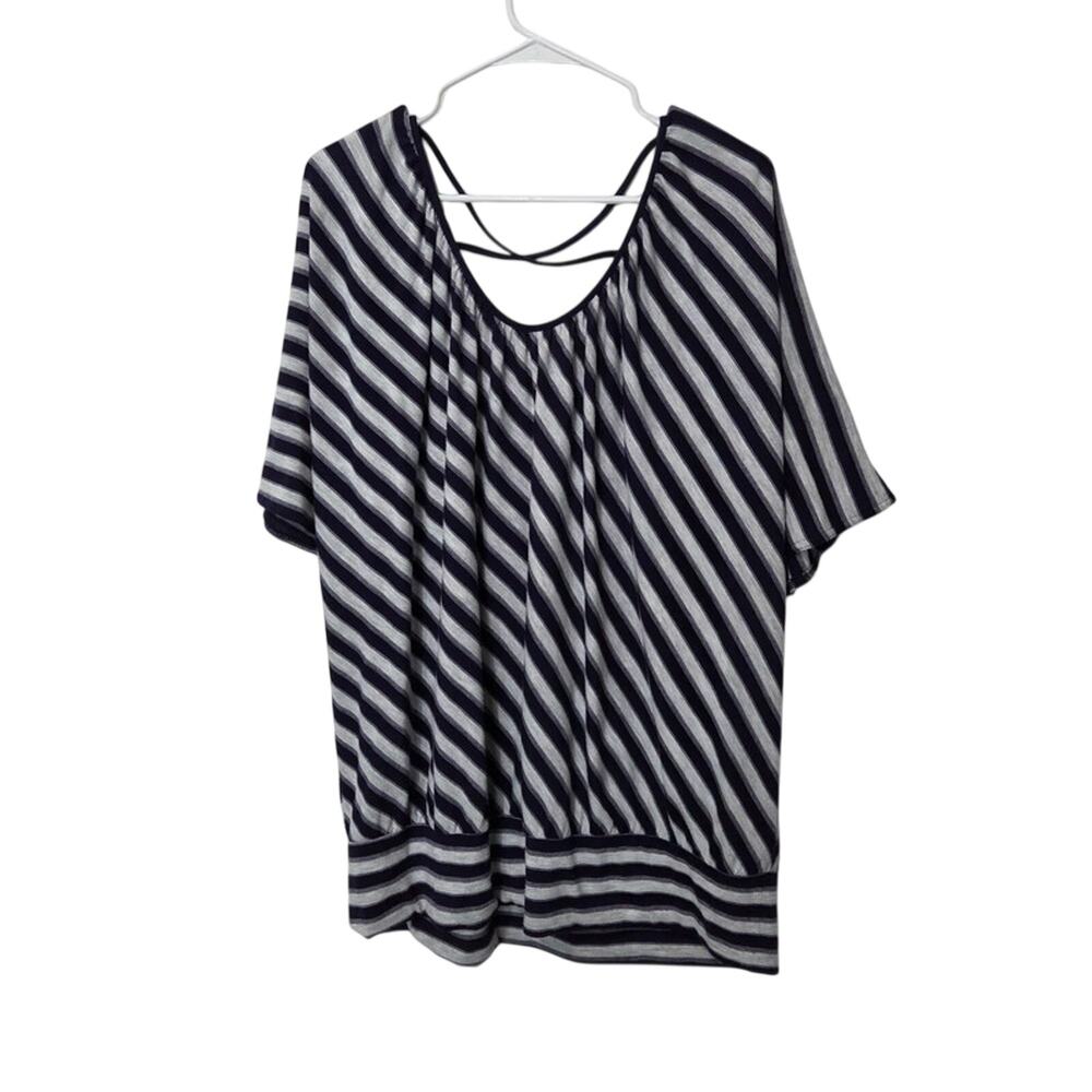 a.n.a Striped Dolman Top Purple Gray Crisscross Back size 2XL